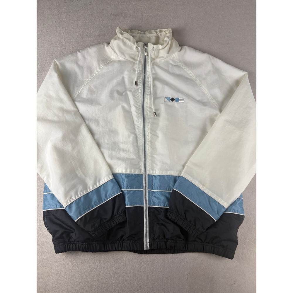 Vintage 80's Catalina Windbreaker Jacket White Blue Nautical Large